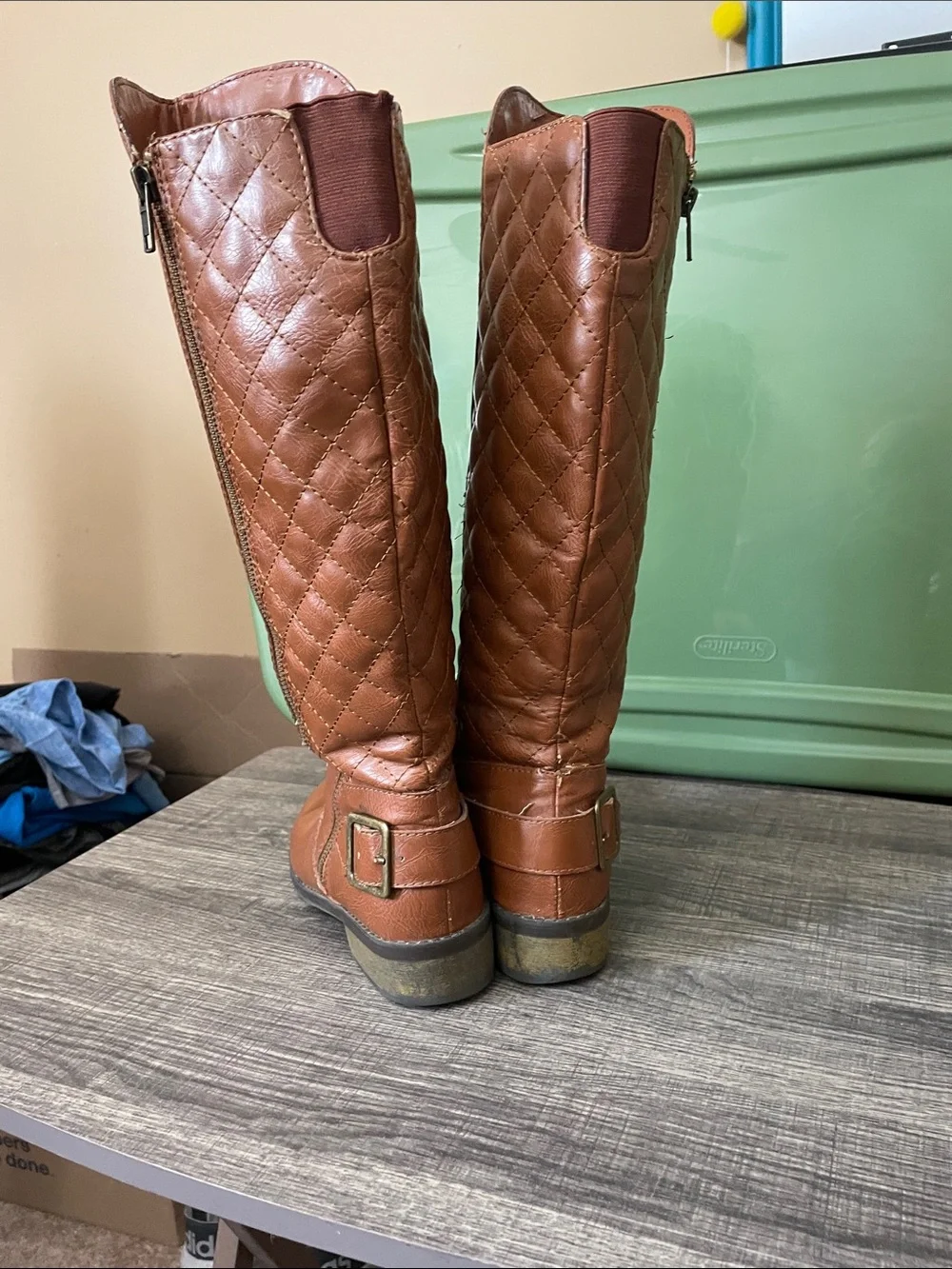 Quilted Over-the-Knee Riding Boots in Cognac Brown